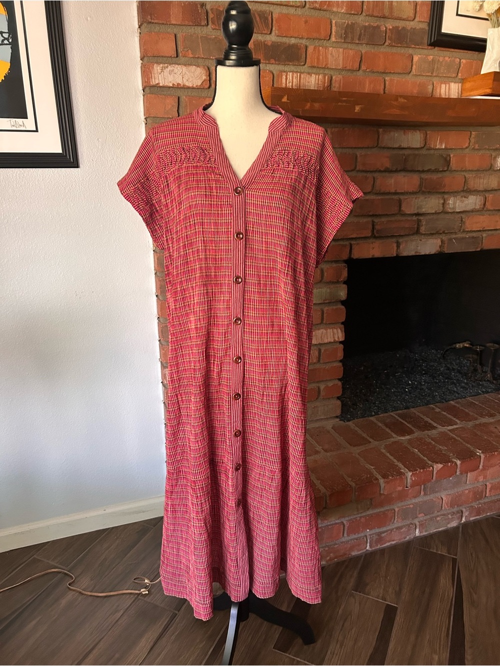 WRAP London Checkered Button Down Midi Dress in Red Sz 10